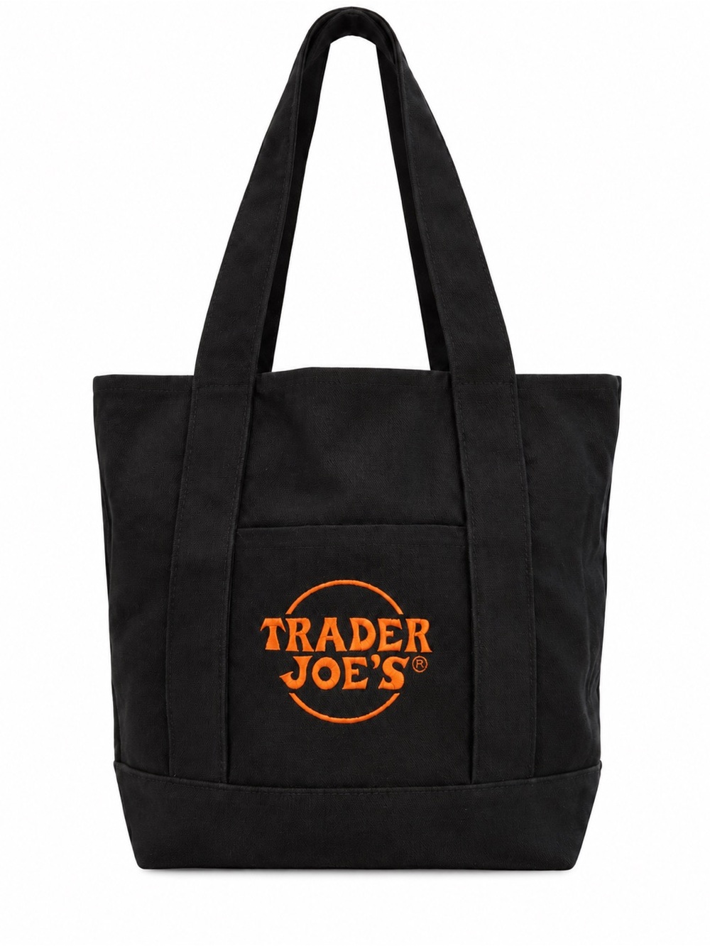Trader Joes Trick or Treat Mini Canvas Tote Bag Black with Orange Embroidery NWT